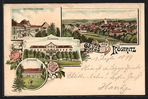 Lithographie Bad Köstritz, Kurhaus, Heinrichstrasse, Schloss