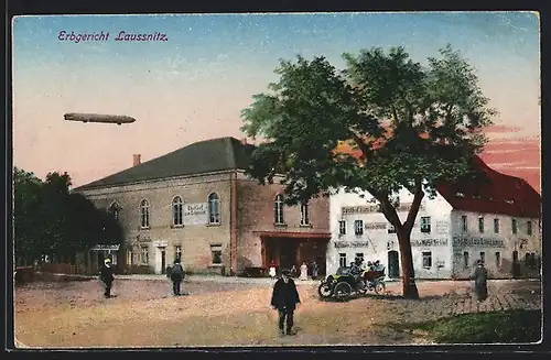 AK Laussnitz, Zeppelin über dem Gasthof zum Erbgericht