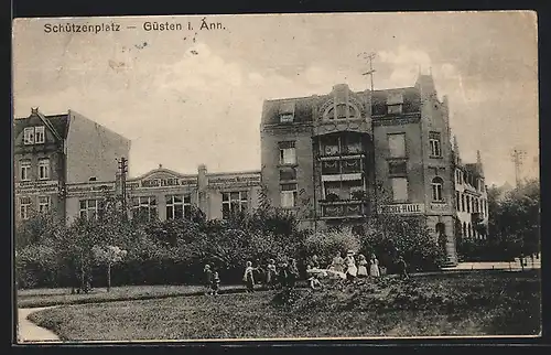 AK Güsten i. Anh., Schützenplatz mit Möbel-Fabrik Neundorf