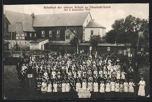 AK Oberbobritzsch, Schulfest der oberen Schule 1913, Gruppenbild