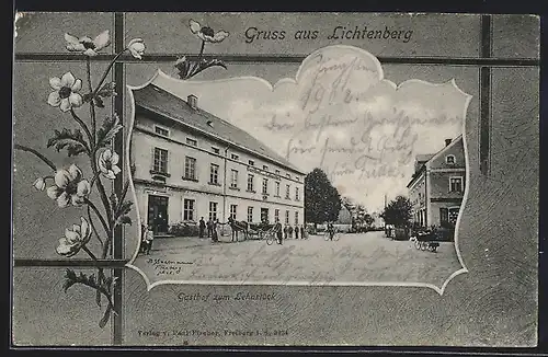 Passepartout-AK Lichtenberg /Erzgeb., Strassenpartie mit Gasthof zum Lehnstück