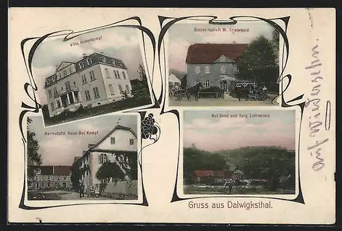 AK Dalwigksthal, Gasthaus W. Friedewald, Villa Hohenkampf, Herrschaftliches Haus Gut Kampf