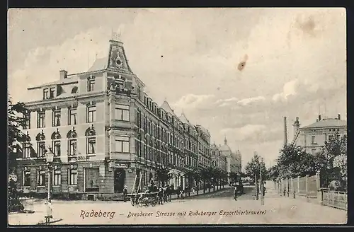 AK Radeberg, Dresdner Strasse mit Radeberger Exportbierbrauerei