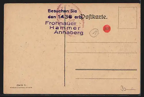 Lithographie Alt-Annaberg, Ortsansicht, Bergmann