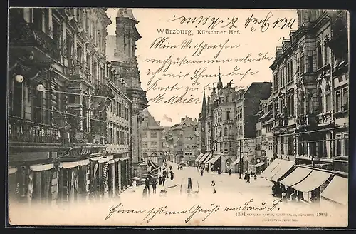 AK Würzburg, Strassenpartie am Kürschner Hof mit Ladengeschäften
