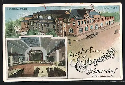 Lithographie Göppersdorf b. Burgstädt, Gasthof zum Erbgericht von Carl Mehnert, Innenansicht