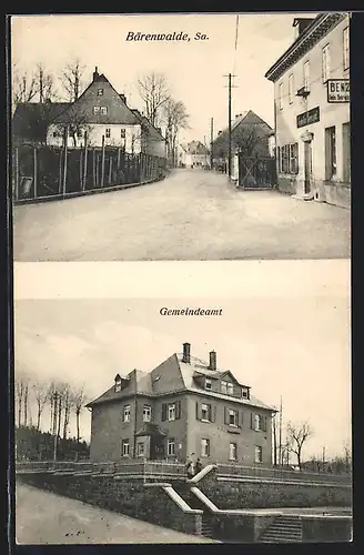 AK Bärenwalde /Sa., Ansicht des Gemeindeamtes, Strassenpartie