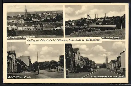 AK Püttlingen /Saar, Ausflugsort Ritterstrasse,  Strasse, Zum Bildchen, Grube Viktoria, Kohle