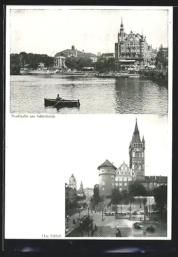 AK Ganzsache PP117C6 /01: Königsberg, Erste Briefmarkenschau 1931, Stadthalle und Schlossteich, Schloss