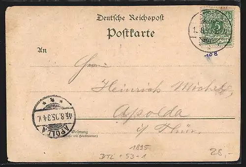 Vorläufer-Lithographie Konstanz, 1895, Bahnhof und Reichspost, Hafen, Insel Mainau