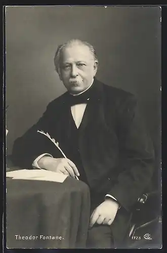 AK Theodor Fontane mit Feder und Papier