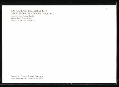 AK Bayreuth, Festspiele 1978, Der Fliegende Holländer I. Akt, mit brennendem Segel