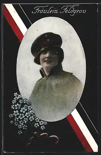 AK Fräulein Feldgrau, Soldatin in Uniform, Farben des Deutschen Reichs