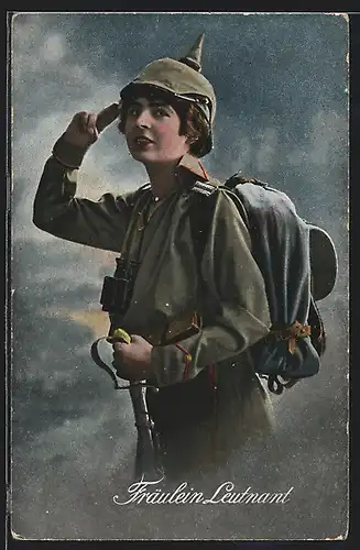 AK Fräulein Leutnant in Uniform