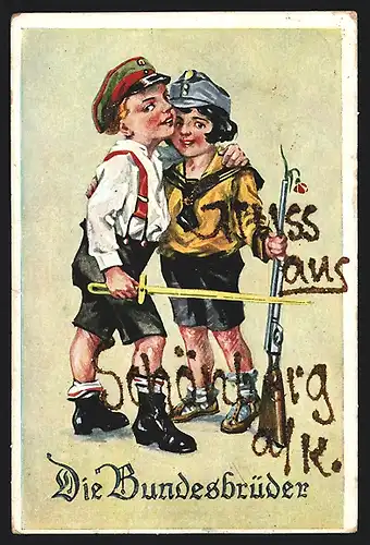 AK Kinder in Soldatenkostümen als Bundesbrüder