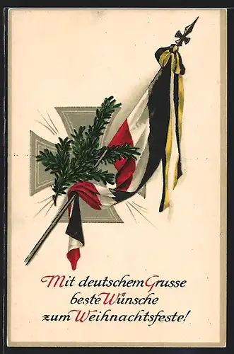 AK Flagge des Deutschen Reiches vor dem Eisernen Kreuz
