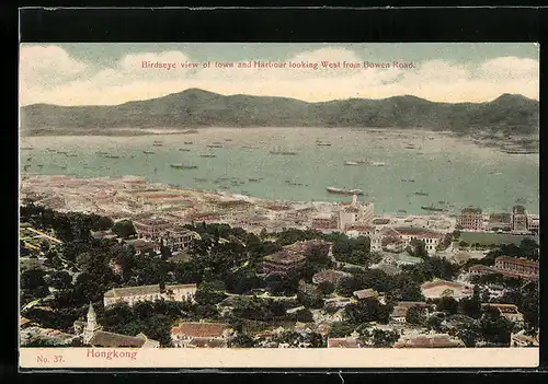 AK Hongkong, Birdseye view of town and Harbour looking West from Bowen Road