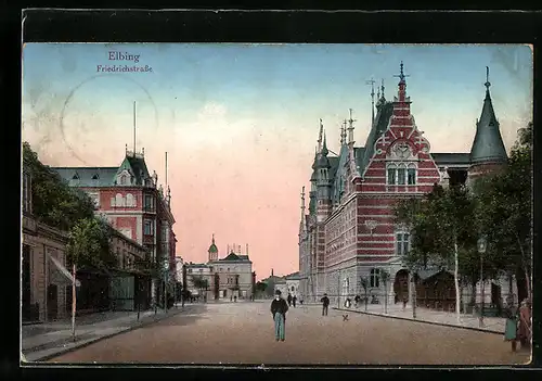 AK Elbing / Elblag, Personen auf der Friedrichstrasse