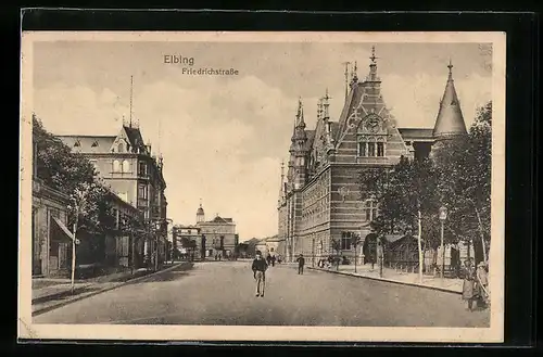 AK Elbing, Friedrichstrasse mit Passanten