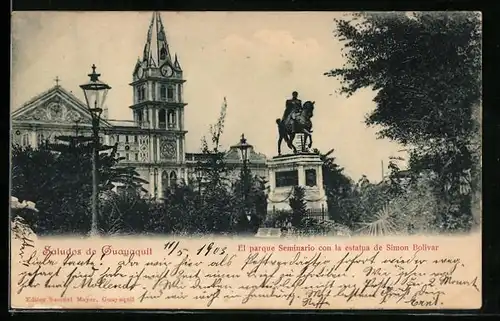 AK Quayaquil, El parque Seminario con la estatua de Simon Bolivar