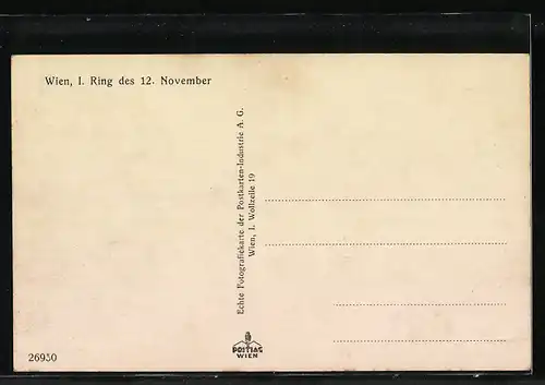 AK Wien, Strasse Ring des 12. November mit Brunnen und Strassenbahn