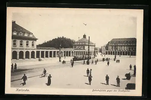 AK Karlsruhe, Strassenbahn am Stadtgarten