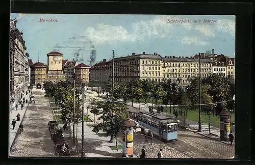 AK München, Isartorplatz mit Isartor und Strassenbahn