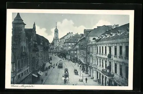 AK Graz, Murplatz mit Strassenbahn