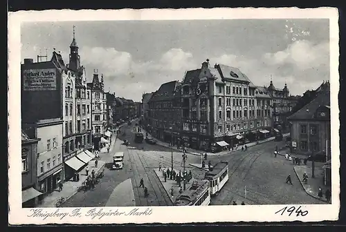 AK Königsberg, Rossgärter Markt aus der Vogelschau, mit Strassenbahn