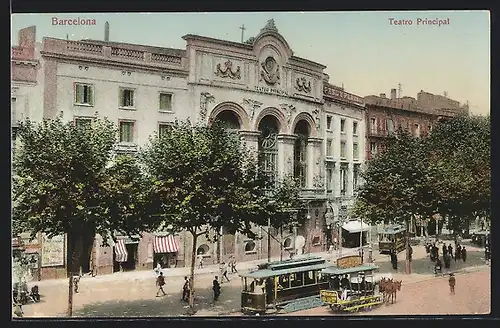 AK Barcelona, Teatro Principal, Strassenbahn