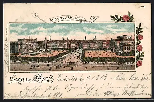 Lithographie Leipzig, Augustusplatz aus der Vogelschau
