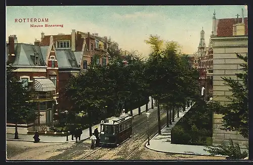 AK Rotterdam, Nieuwe Binnenweg, Strassenbahn