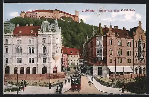AK Ljubljana-Laibach, Stritarjeva ulica, Strassenbahn