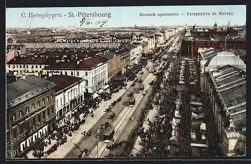 AK St. Pétersbourg, Perspective de Nevsky, Strassenbahn