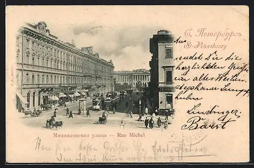 AK St. Pétersbourg, Rue Michel, Strassenbahn