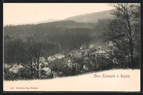 AK Ober-Eichwald b. Teplitz, Ortsansicht aus der Vogelschau