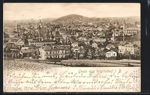AK Warnsdorf, Ortsansicht mit Fabriken