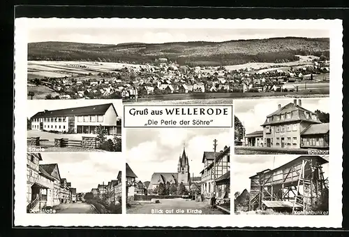 AK Wellerode, Bahnhof, Kohlenbunker, Dorfstrasse und Schule