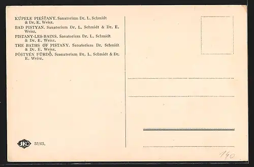 AK Piestany, Sanatorium Dr. L. Schmidt & Dr. E. Weisz mit Strassenpartie