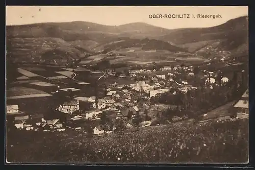 AK Ober-Rochlitz i. Riesengeb., Ortsansicht aus der Vogelschau