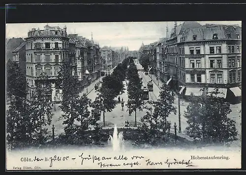 AK Köln-Neustadt, Hohenstaufenring mit Strassenbahnen aus der Vogelschau