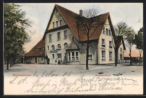 AK Wilhelmshaven, Seemannshaus mit Strasse, Seeleute