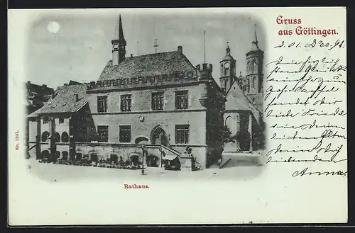 Mondschein-AK Göttingen, Rathaus und Kirche