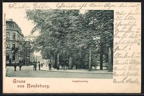 AK Rendsburg, Jungfernstieg, Strassenpartie