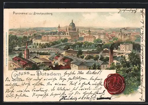 Lithographie Potsdam, Panoramaansicht vom Brauhausberg