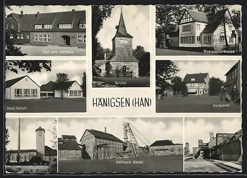 AK Hänigsen /Hann., Kaliwerk Riedel, Post und Rathaus, Ortspartie
