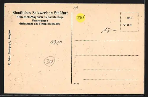 AK Stassfurt, Staatliches Salzwerk, Berlepsch-Maybachschacht, Unterirdischer Bahnhof