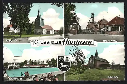 AK Hänigsen, Kalischacht Riedel, Schwimmbad, Kath. Kirche, Wappen