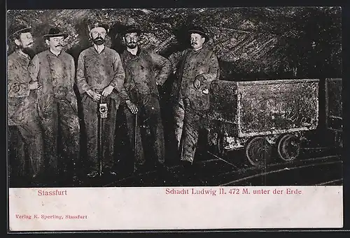 AK Stassfurt, Salzbergwerk, Grubenarbeiter im Schacht Ludwig