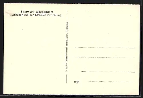AK Kochendorf, Salzbergwerk, Arbeiter bei der Streckenvorrichtung